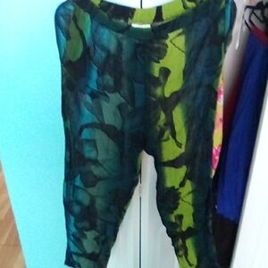 Women's Green and Blue Patterned Swim Leggings
